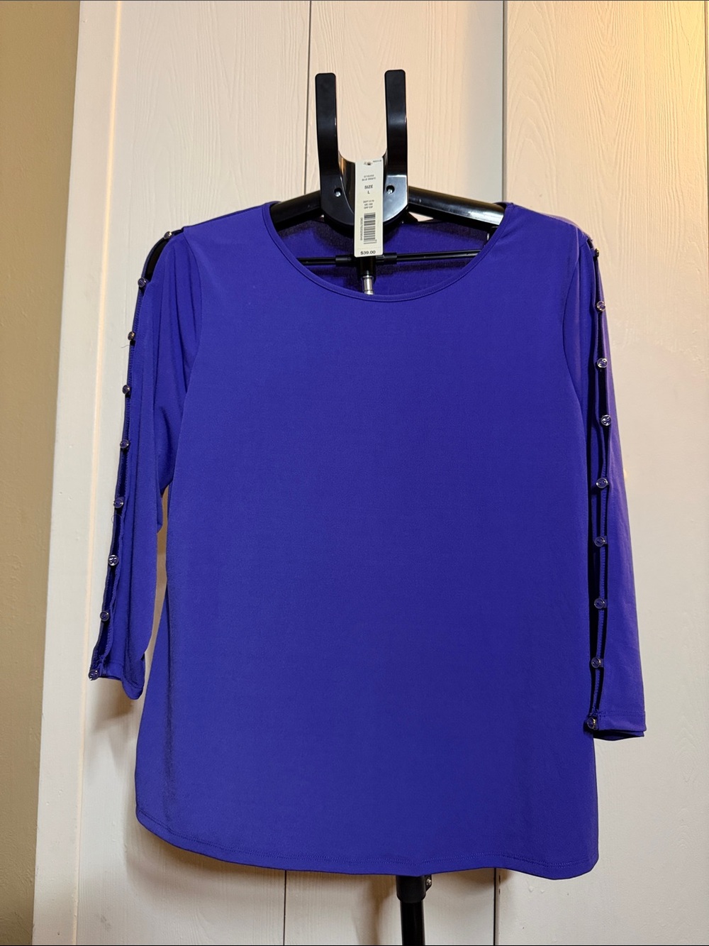 Investments Royal Purple Long Sleeve Tee with Sleeve Button Detail